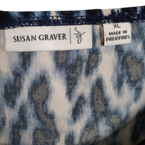 Susan Graver Size XL Top Leopard Print Dotted Liquid Jersey Knit Scoop Neck - Picture 6 of 8